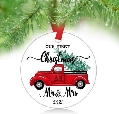 China Amazon Christmas Car Ornaments Ceramic Pattern Sublimation Pendant Hot Selling for sale