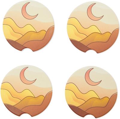 China Southwestern Ceramic Cup Holder Coasters for Boho Car Accessories (2.5 Inches, 4 Packs) for sale