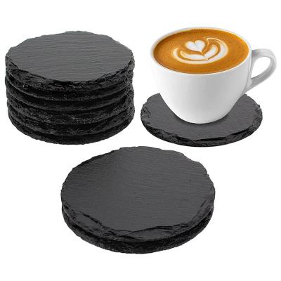 China Sustainable Slate Drink Coasters 4 Inch Square And Round Stone Coaster With Natural Rim For Cups And Mugs for sale