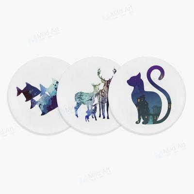 China Nordic Southwestern Style Abstract Fish Deer Head Cat Lion Ceramic Bar Coaster Home Gift Kitchen Accessories Wild Animals Pad Mat for sale