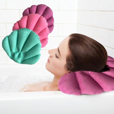 China Home Soft Comfortable Non-slip Pillow Inflatable Spa Bath Inflatable Bath Cups Shell Shaped Neck Bathtub Cushion Bathroom Accessories for sale