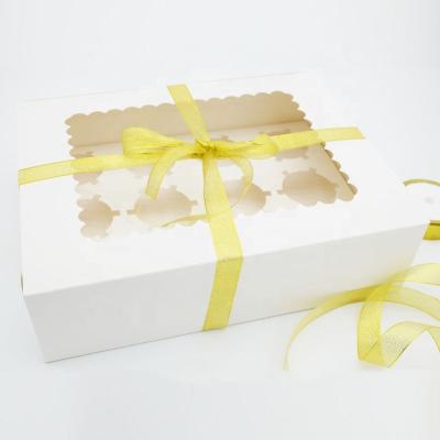 China Recyclable White Cake Packaging Roll Cardboard Box Kraft Paper Box With Window 12 Hole Cupcake Box With Insert for sale