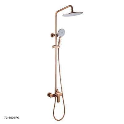 China With Slide Bar Europe Hotel Brass Bathroom Taps Rain Shower System Luxury Antique Rose Gold Expose Shower Mixer Set for sale