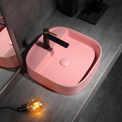 China Easy Clean Wash Basin Luxury Bathroom Cabinet Sinks Colors Decorated Ceramic Square Art Hand Washing Basin for sale