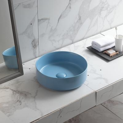 China Easy Clean Wash Basin Ceramic Glazed Surface Colorful Countertop Round Bathroom Washing Basin for sale