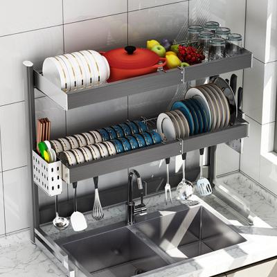 China Sustainable High Quality Kitchen Stainless Steel Dish Rack 2 Tier Dish Drying Rack Display Racks for sale