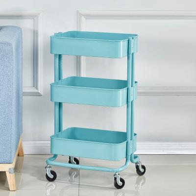 China Kitchen Serving Trolley Handcart Layer 2 Rolling Storage Rolling Organizer Handleless Carts for sale