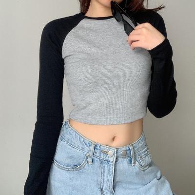 China Women's Viable Casual Wild Crop Top Sleeve Long Round Neck Summer Autumn Slim Classic Fit Leisure Clothes Raglan Cropped T-Shirt For Ladies for sale