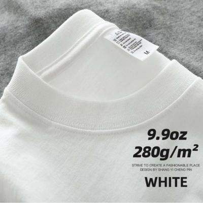 China Anti-Wrinkle Solid White 280gsm 100%Cotton Short Sleeve Blanket Heavyweight Round Mens Drop Shoulder Neck T-Shirts for sale