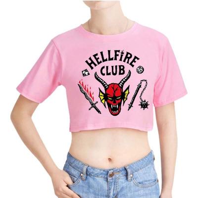 China Anti-wrinkle hellfire club printed cotton summer short sleeve ladies basic casual simple white crop top fashion T-shirt for women for sale