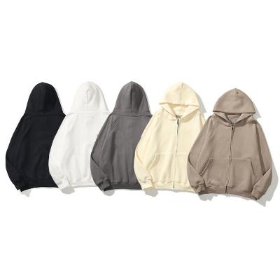 China Anti-Wrinkle OEM Customized High Quality Premium Oversized Blank 100% Cotton No Drawstring Plain Stringless Zipper Full Up Hoodie Blank For Men for sale