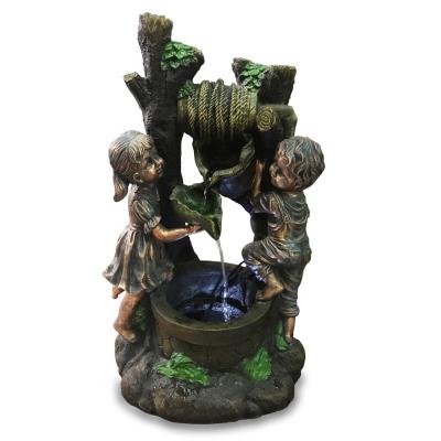 China Country Landscape Garden Decoration Boy and Girl Statue Water Fountain Outdoor for sale