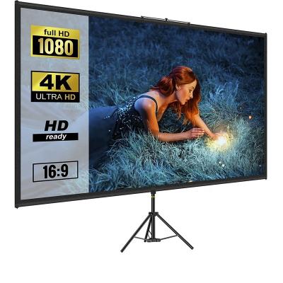 China Electric Tripod Projector Screen With Stand 100 Inch 16:9 4K HD Projection Screen Stand Height Adjustable Portable No-Wrinkle for sale