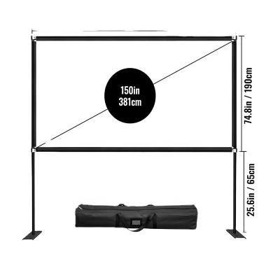 China Electric Projector Screen With Stand 150inch Wide Angle Portable Cinema 16:9 4K HD Outdoor Projector Screen Stand for sale