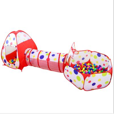 China Sports Toy Red dots castle indoor and outdoor children's tunnel pool ball children's toys tent three-piece set for sale