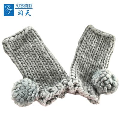 China Gray Jacquard Women Winter Warm Gloves Knitted Fingerless Gloves for sale