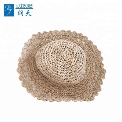 China COMMON Women's Summer Plain Color Handmade Crochet Straw Hat for sale