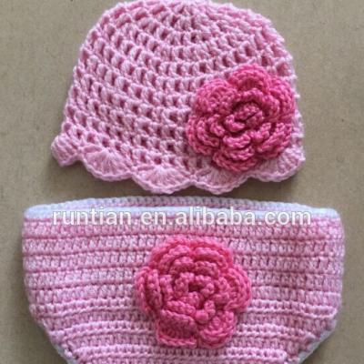 China Hot Sale Cute Character Cheap Cute Baby's Crochet Flower Hat And Diaper Cover for sale