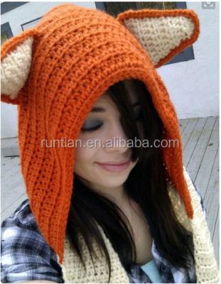 China COMMON Hot Selling Chunky Knitting Crochet Fox Animal Hoodie Scarf Soft Hat for sale