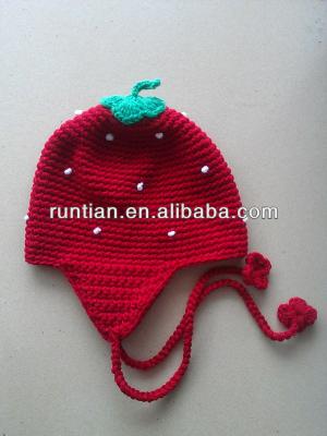 China Cute Handmade Crochet Picture Girl's Acrylic Strawberry Hat for sale