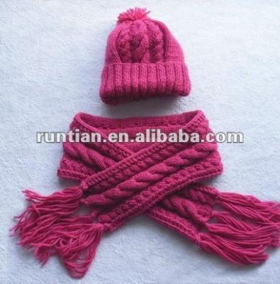 China Medium Cable Knit Children's Winter Hat And Scarf Set for sale