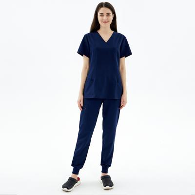 China Anti-Wrinkle FUYI Navy Modern Stretch Sleeves Hospital Uniforms Suits Nurse Scrubs Medical Uniforms Women Spandex Scrbs Nursing Scrubs Te koop