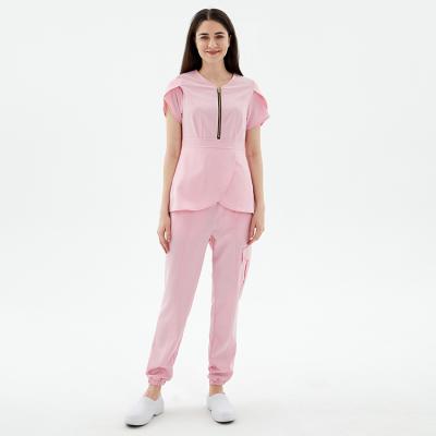 China Anti-wrinkle Front Zipper FUYI 2021 New Style Nursing Scrub Sellers Jogger Nurse Uniform Tops Nurse Hospital Uniforms en venta