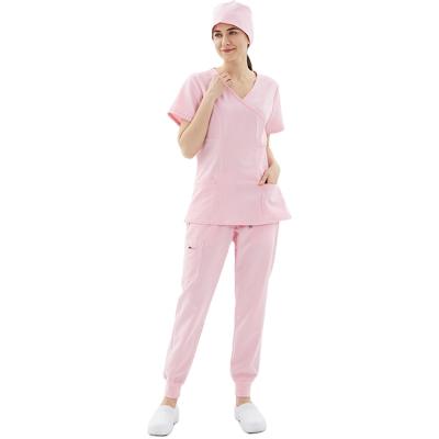 China best price female hospital anti-wrinkle sale workwear uniform v-neck hot fashionable jogger medical pants scrub suit à venda