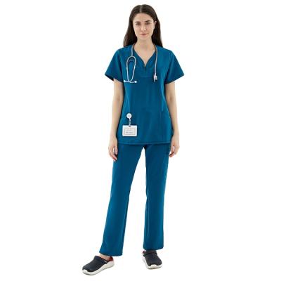 China Anti-Wrinkle Short Sleeve Medical Hospital Pants Pockets Female Uniform Fashionable Style Straight Type Scrubs Suit for sale