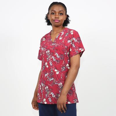 China good quality Anti-wrinkle fuyi group fashionable printed nurse scrubs sets women hospital medical uniforms short sleeves for sale