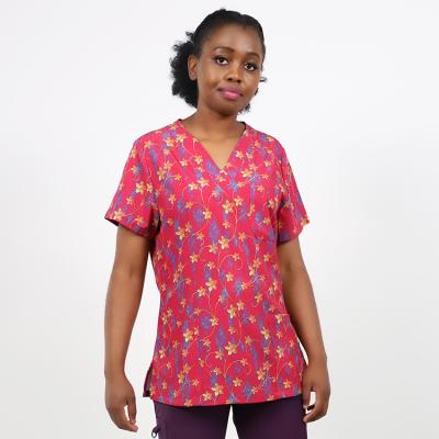 Cina good quality printed Anti-wrinkle fuyi group nurse scrubs sets women hospital medical uniforms with short sleeves in vendita