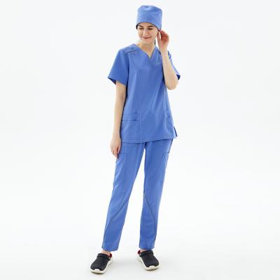 Китай Wholesale Good Quality Fashionable Nurse Uniform Medical Scrub Spandex Medico Stretch Top+Pant Scrubs Uniforms продается