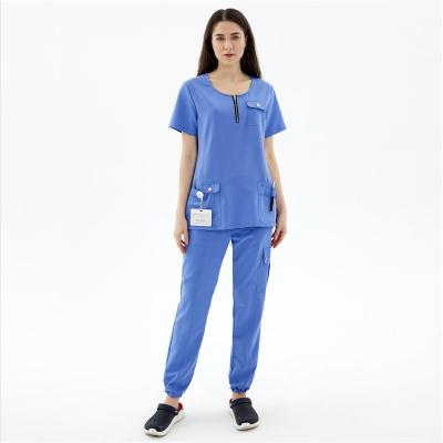 중국 Top+Pant Customized Design Hospital Uniforms Women Joggers Set Medico Uniforms Short / Long Sleeve Medical Scrub Uniforms 판매용