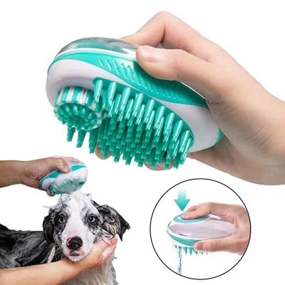 China Stocked Wholesale Pet Clean Grooming Silicone Cat Dog Shampoo Massage Dispenser Brush Transparent Pet Dog Bath Plastic Shower Brush for sale