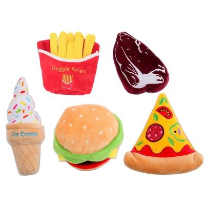 China Small Animals Best Sale Eco Friendly Fast Food Hamburg And Ice Cream Soft Durable Pet Squeaky Toy Cute Plush Dog Toys for sale