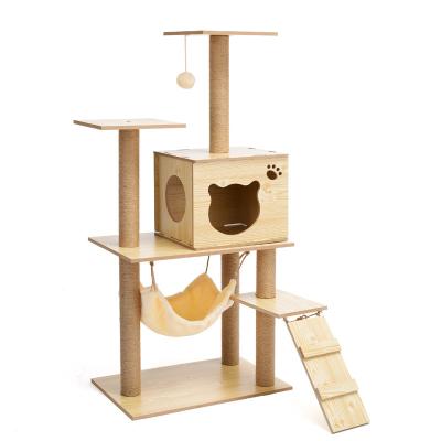 China Cats The new luxury wooden cat tree cat scratching post  house wood cat climbing tree furniture for sale