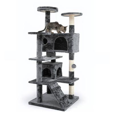 China Sustainable Drop Customized Multi Level Plush Cat Activity Tower Play center with Cat Hammock Modern Luxury Cat Tree House for sale