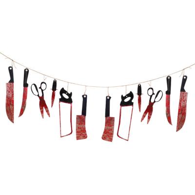 China Bloody Party Decorations Supplies PVC Garland Banner Halloween Bloody Weapon Garland Props Halloween Zombie Vampire for sale