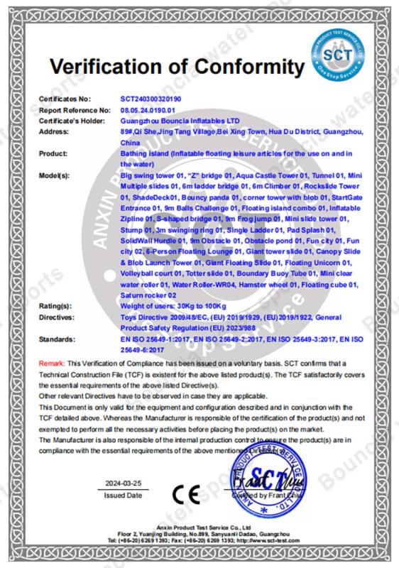 CE Certificate - Guangzhou Bouncia Inflatables Factory