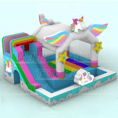 China New Design Outdoor/Indoor Bouncy Castle Unicorn Inflatable Event/Bounce House Water Slide Combo With Pool for sale