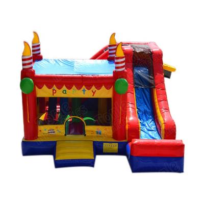 China Happy Birthday Outdoor/Indoor Event/Inflatable Cake Bounce House With Combo Slide For Kids Party Rental For Sale for sale