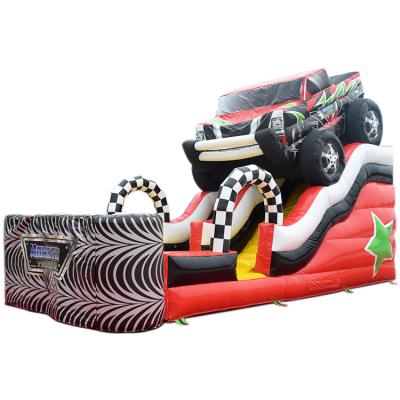 China Well-designed Patriotic 18ft Truck Inflatable Wet Dry Inflatable Waterslide Square/Water Playground Car/Amusement Park Monster Truck Inflatable Slide For Party for sale