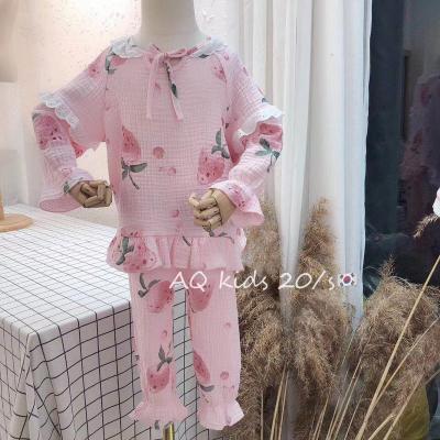 China Breathable Spring Girls Floral Printed Pajamas Sets 100% Cotton Fabric For Kids Sleepwear Whole Sales OEM Logo Supported for sale