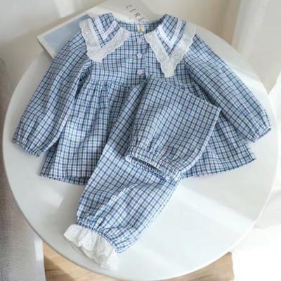 China Breathable Plaid Girl's Classic Pajamas Sets Ray Lace Delicatioin For Hot Sale OEM Order Girl's Cute Sleepwear Backed for sale