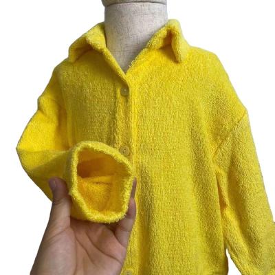 China 100% custom made bathrobes available anti-pilling cotton girl blouse shirt bright color logo embroidery kids toweling for sale