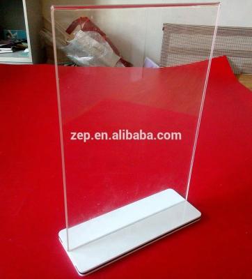 China Eco - Friendly Clear Acrylic 8.5x11 Sign Holder T Shape Plastic Menu Holder With Base for sale