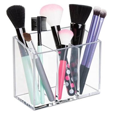 China Custom Acrylic Simple Home And Office Makeup Brush Holder Clear Pen Box With Compartment for sale