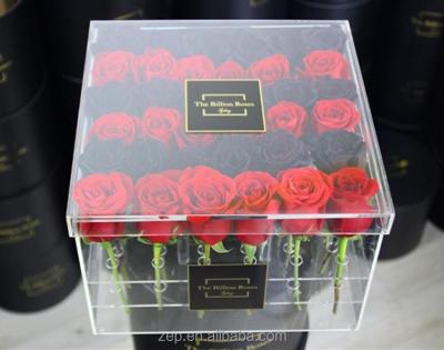 China Handmade Elegant Square Flower Clear Acrylic Box for sale