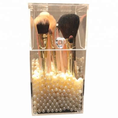 China Viable Clear Plastic Makeup Brush Organizer Cheap Price Storage Box With Pearl for sale