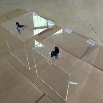 China Eco - Friendly Clear Acrylic Charity Donation Box With Lock Custom Money Collection Case for sale